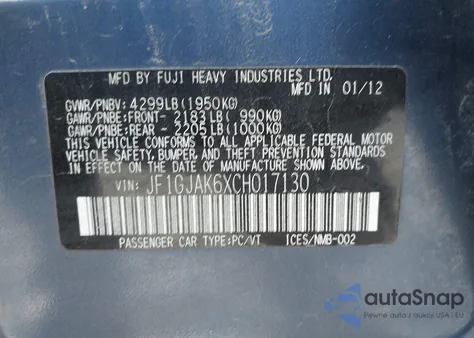 2012 Subaru Impreza 2.0I Limited z USA, uszkodzony, nr VIN JF1GJAK6XCH017130